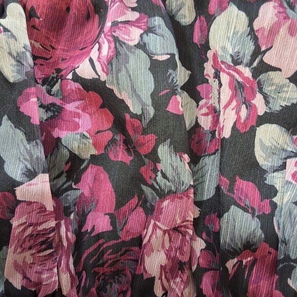 Lucy Paris Moody Floral Peplum Top Shirred Waist Ruffle Hem Balloon Sleeve Sz M - Picture 5 of 9